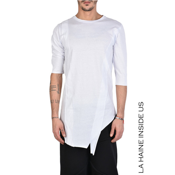 1-028 THREE QUARTERS SLEEVE ASYMMETRIC TSHIRT