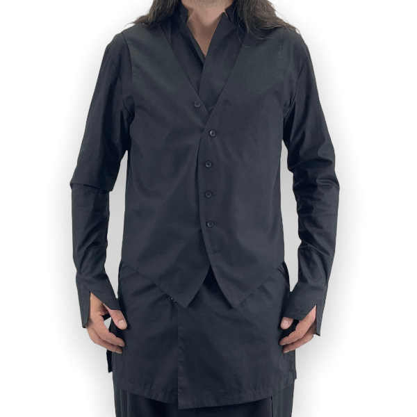 1-087 BLACK LONG SLEEVE SHIRT & BLACK VEST - SET