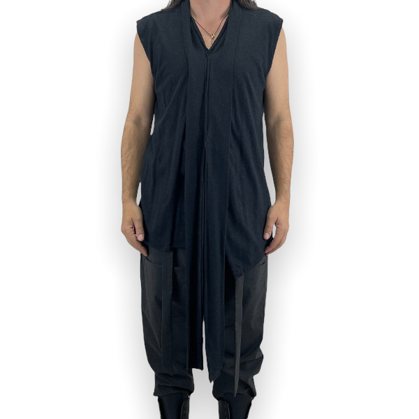 1-088 UNISEX BLACK SLEEVELESS  SCARF TEE TSHIRT