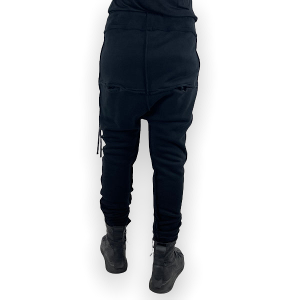 1-089 UNISEX LOW CROTCH FLEECE PANTS ZIP - EMANOUEL Fashion