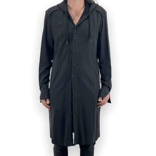 1-094 UNISEX BLACK LONG HOODED SHIRT